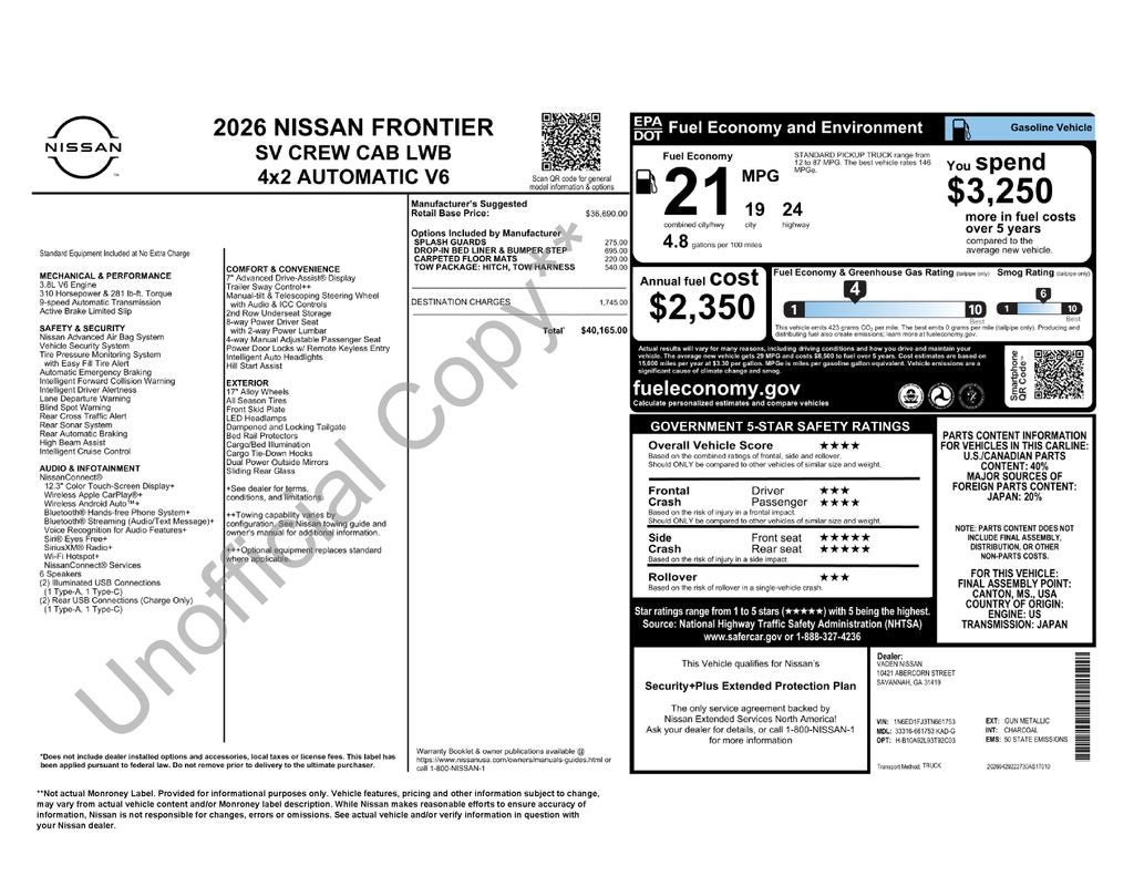 2026 Nissan Frontier Crew Cab SV Long Bed