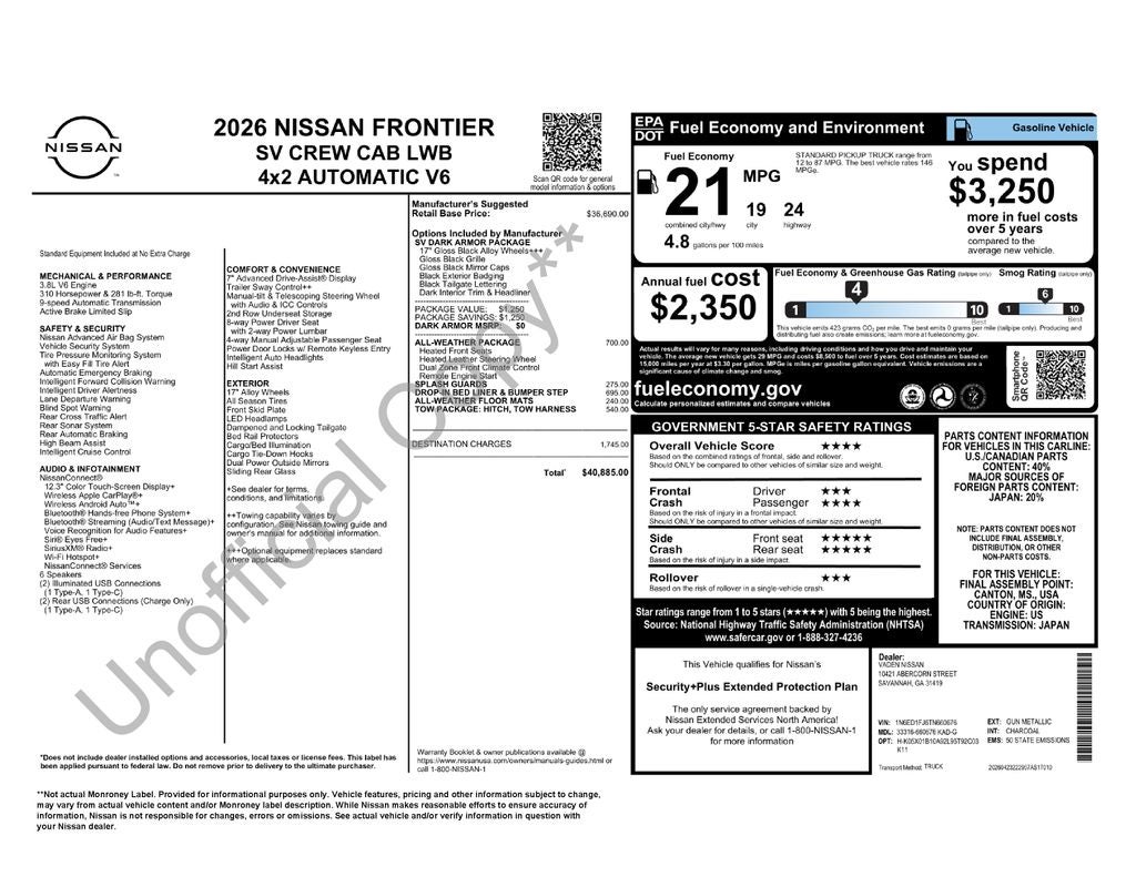 2026 Nissan Frontier Crew Cab SV Long Bed