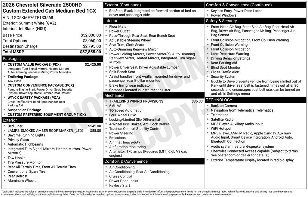 2026 Chevrolet Silverado 2500 HD Double Cab, Standard Bed, Custom, 4WD
