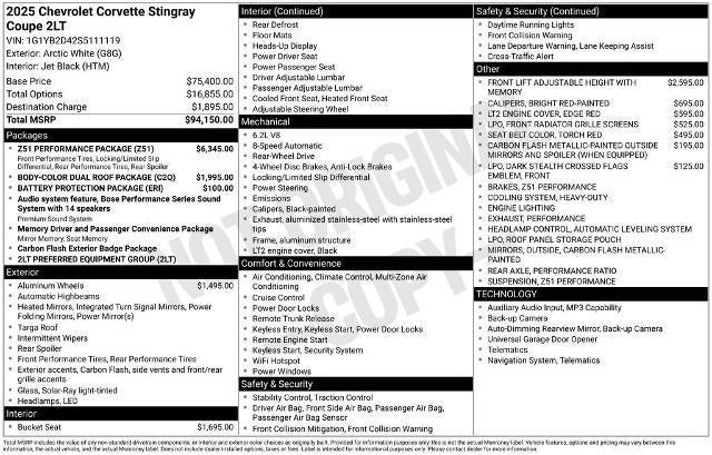 2025 Chevrolet Corvette Stingray 2LT