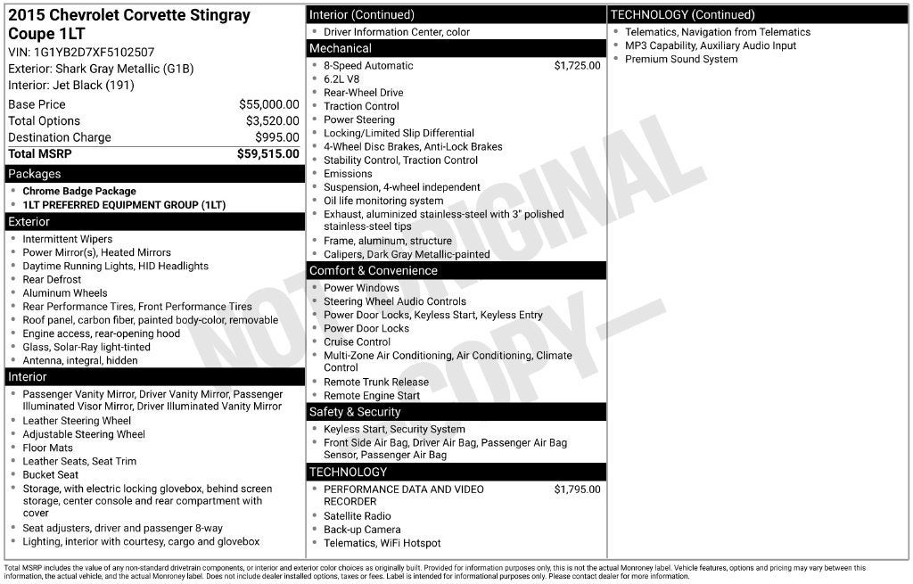 2015 Chevrolet Corvette Stingray 1LT