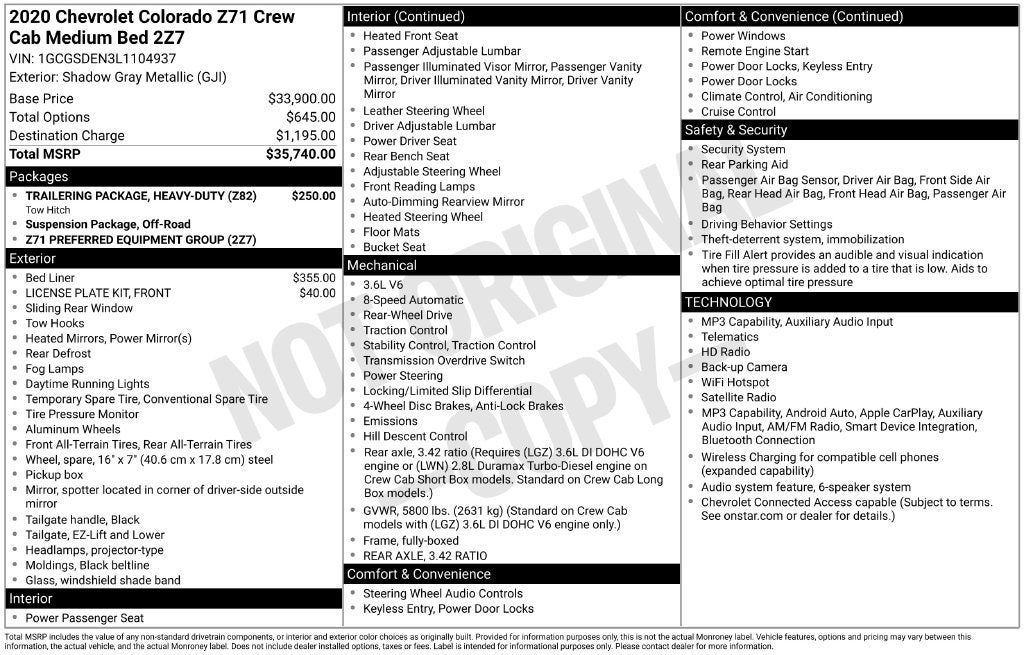2020 Chevrolet Colorado 2WD Z71