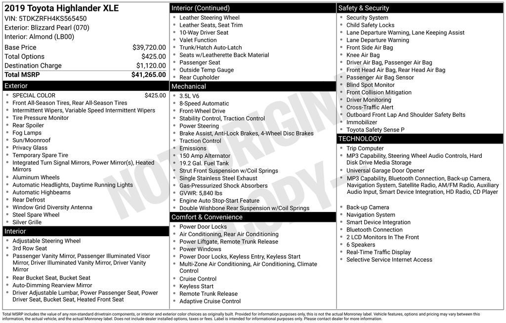 2019 Toyota Highlander Base
